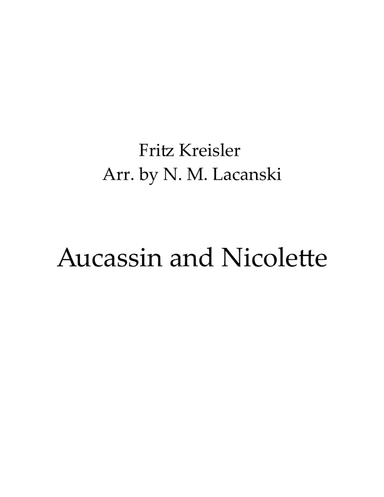Aucassin and Nicolette (arr. Nick Lacanski)