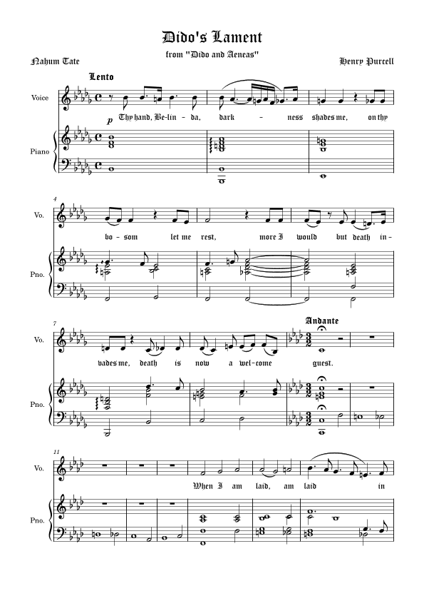 Dido`s Lament F-minor Low and Medium voice Modified arrangement (arr. Vladyslav Panfilenko)