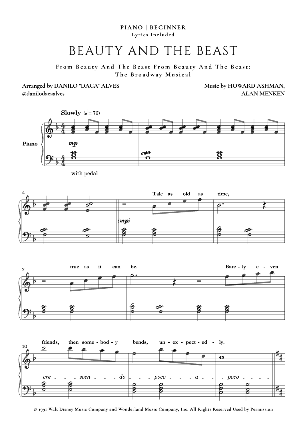 Beauty And The Beast (arr. Danilo "Daca" Alves)