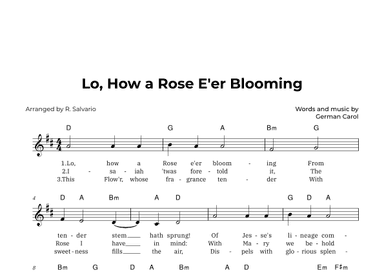 Lo, How a Rose E'er Blooming (Key of D Major) (arr. Brambilla-Morris Press)