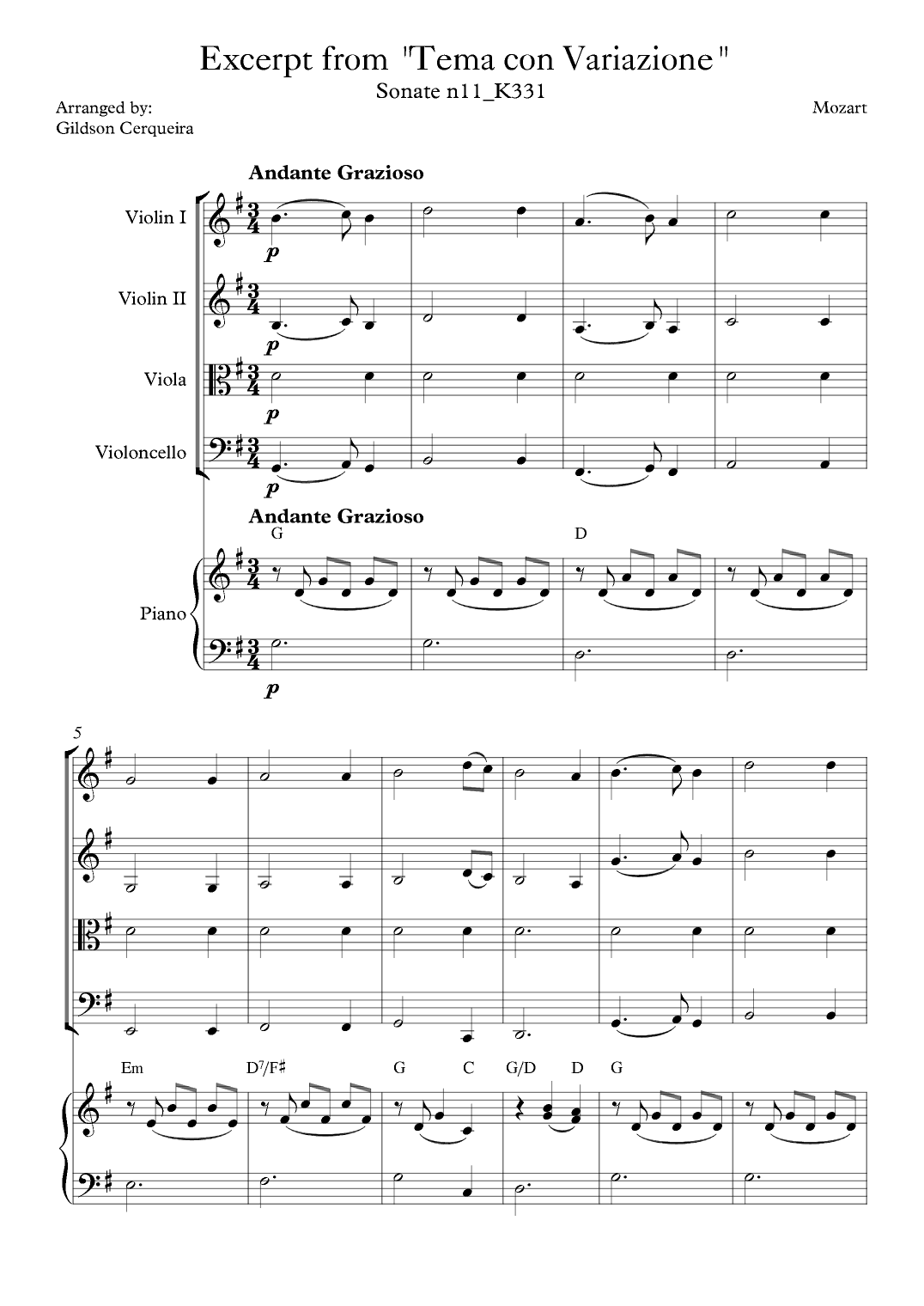 Excerpt from sonate k331 - "Tema con Variazione" (arr. Gildson Cerqueira)