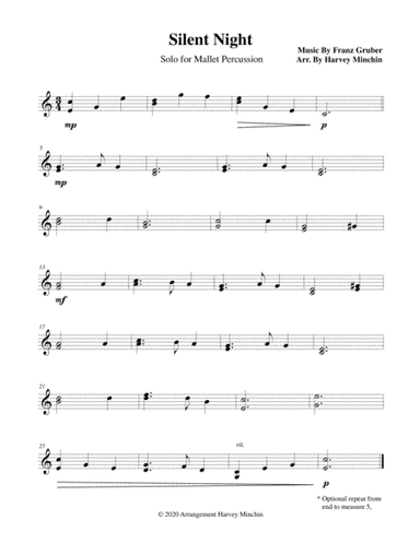 Silent Night for Solo Mallet Percussion (arr. Harvey Minchin)