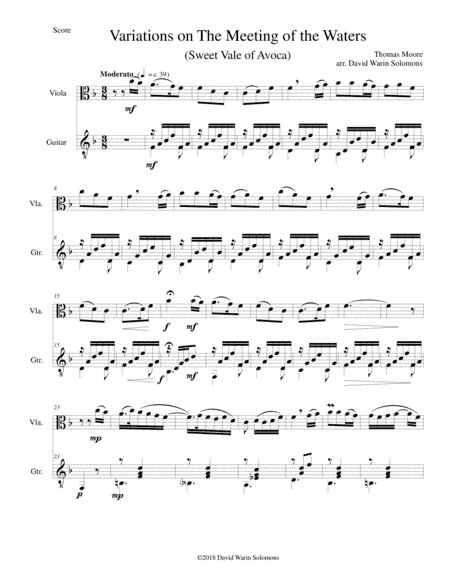 Variations on The meeting of the waters (Sweet Vale of Avoca) for viola and guitar (arr. David Warin Solomons)