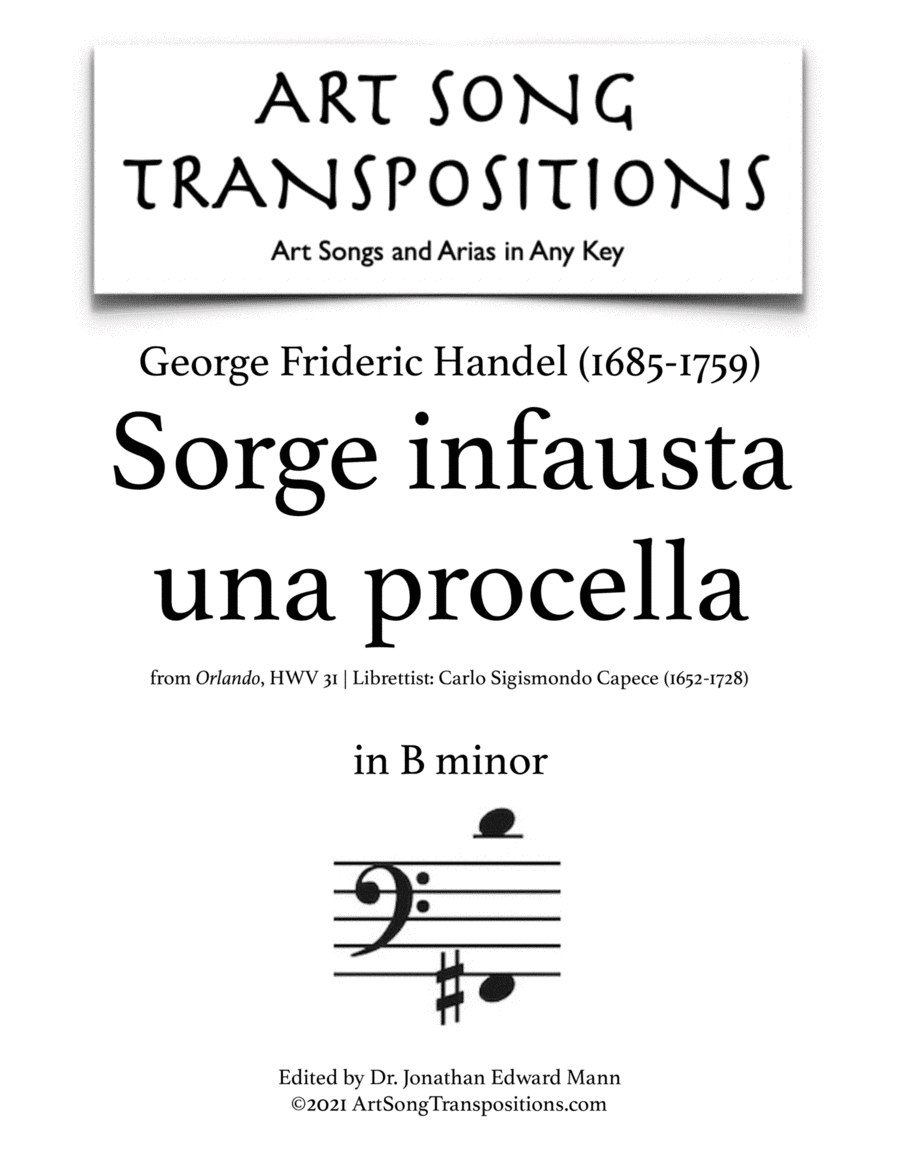 HANDEL: Sorge infausta una procella (transposed to B minor) (arr. ArtSongTranspositions.com)