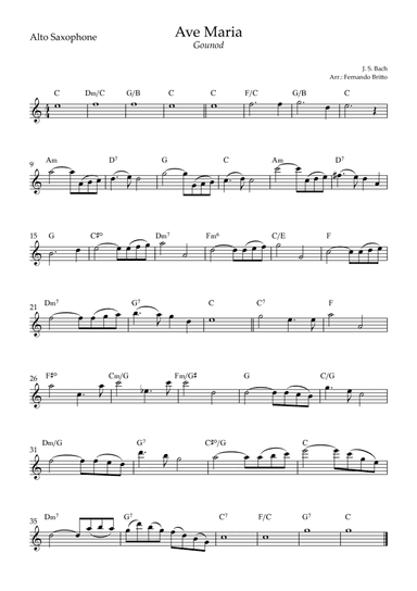 Ave Maria (Gounod) for Alto Saxophone Solo with Chords (Eb Major) (arr. Fernando Britto)