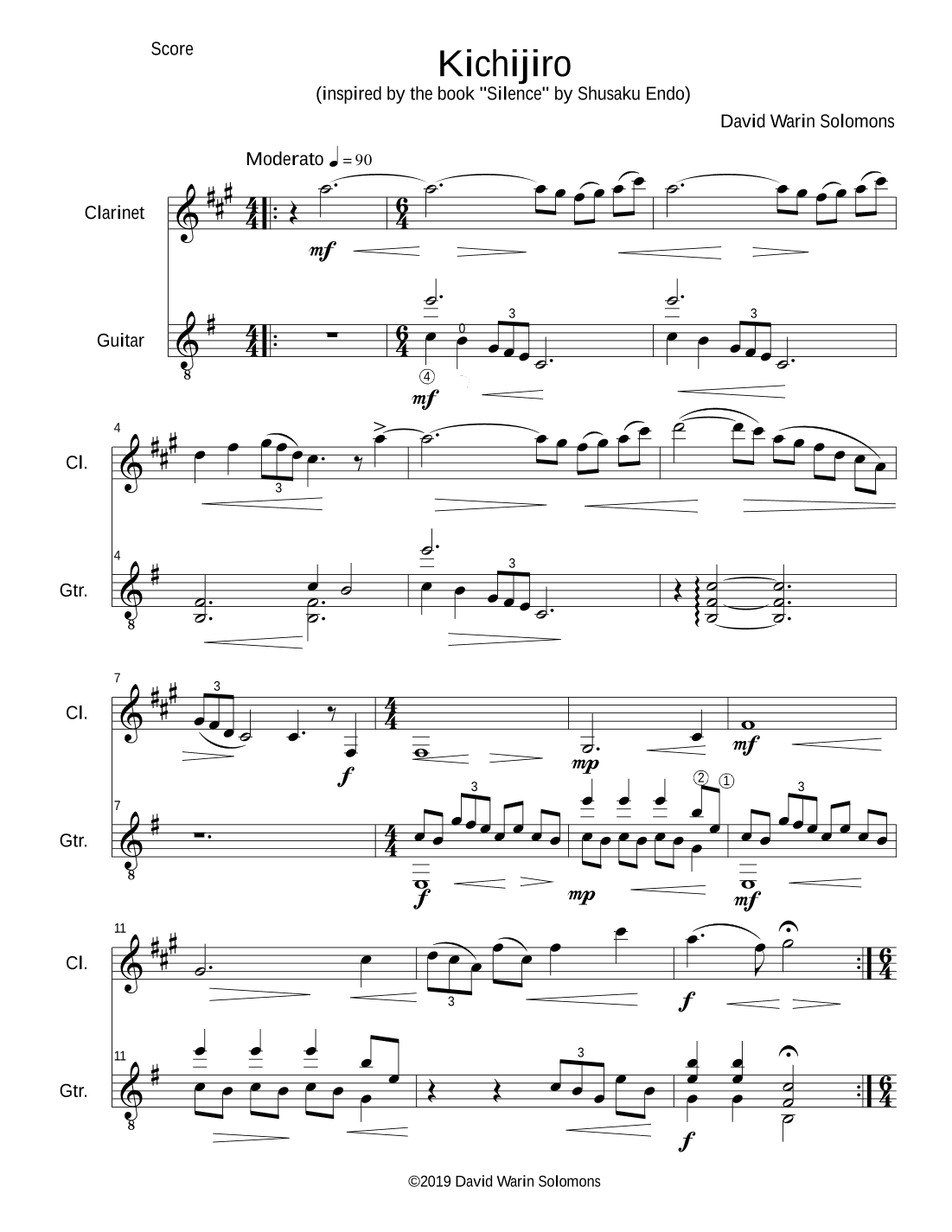 Kichijiro (inspired by the book "Silence" by Shusaku Endo) for clarinet and guitar