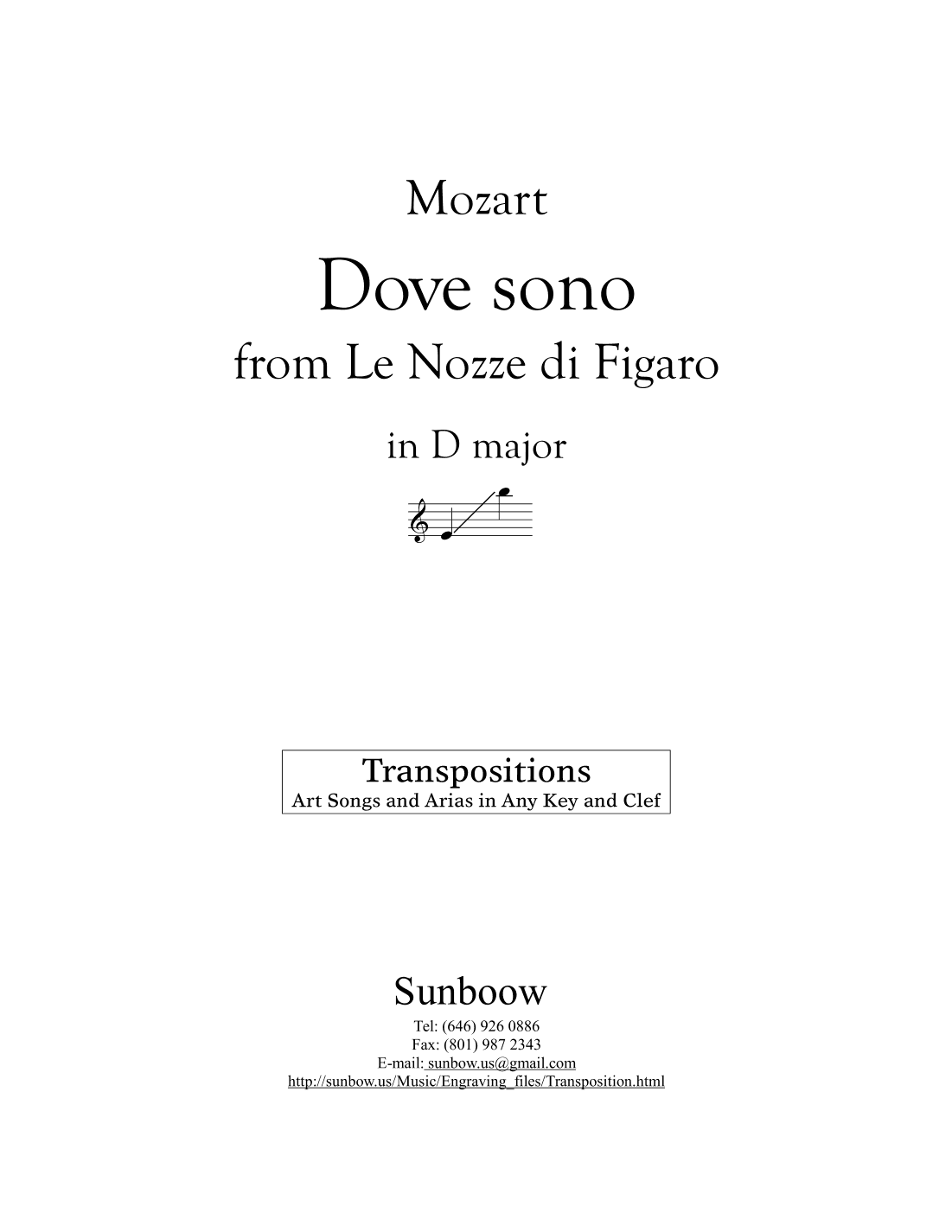 Mozart: Dove sono (transposed to D Major) (arr. Sunbow)
