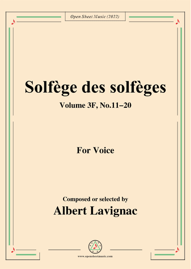 Lavignac-Solfege des solfeges,Volum 3F No.11-20,for Voice (arr. OSM Press)