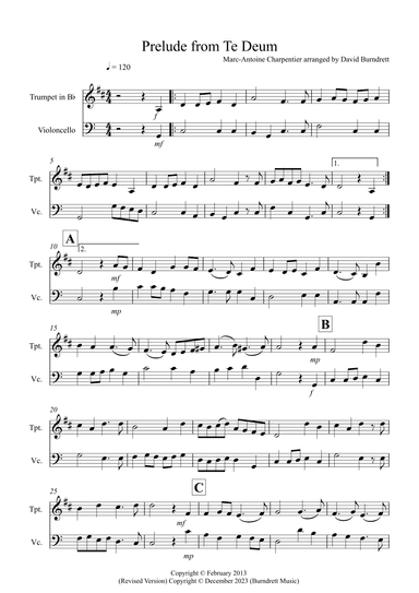 Prelude from Te Deum for Trumpet and Cello Duet (arr. David Burndrett)