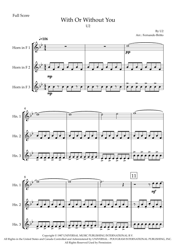With Or Without You (arr. Fabio Britto)
