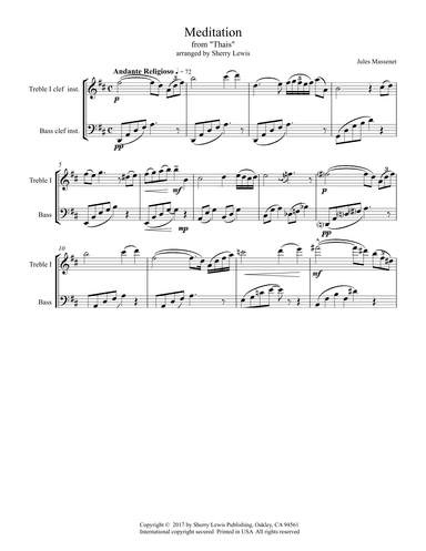MEDITATION from 'THAIS' for Duo for String Duo of violin and cello, Woodwind Duo, any combination of (arr. Sherry Lewis)