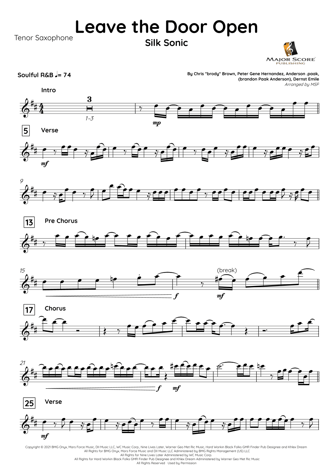 Leave The Door Open (arr. MAJOR SCORE PUBLISHING TM.)