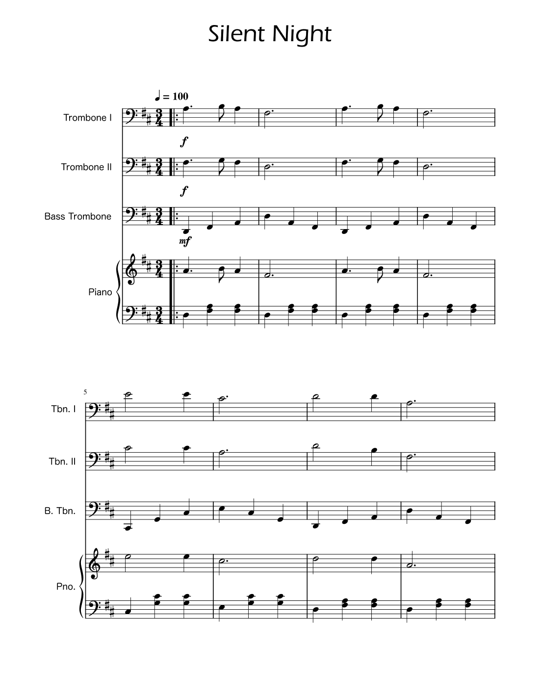 Silent Night - Trombone Trio w/ Piano (arr. Ygor Nunes)