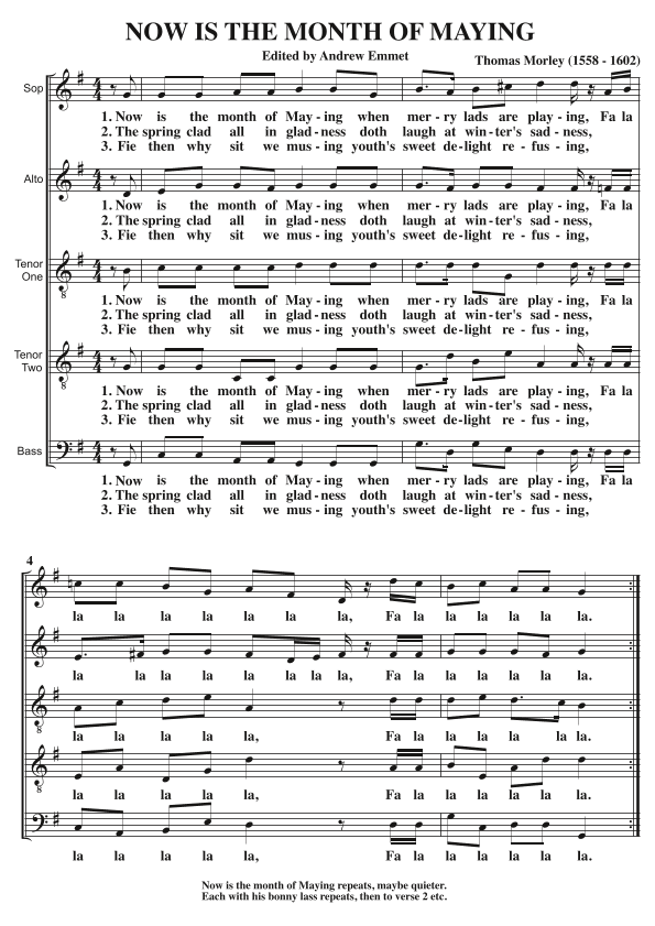 Now Is The Month Of Maying A Cappella SATTB (arr. Edited by Andrew Emmet)
