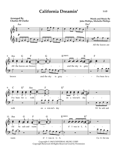 California Dreamin' (arr. Charles M Clarke)