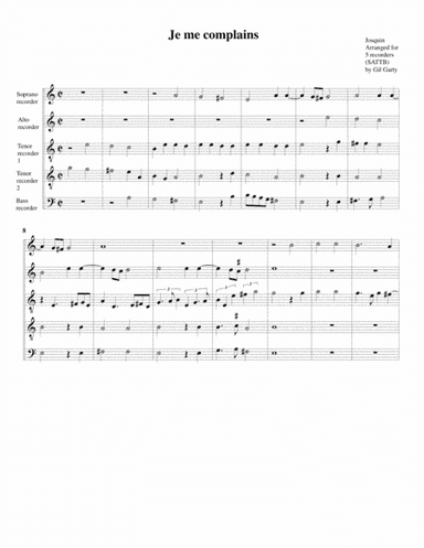 Je me complains (arrangement for 5 recorders) (arr. Gil Garty)