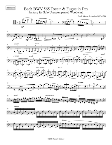 Bach BWV 565 Tocatta and Fugue Bassoon Study (arr. R G Roth)
