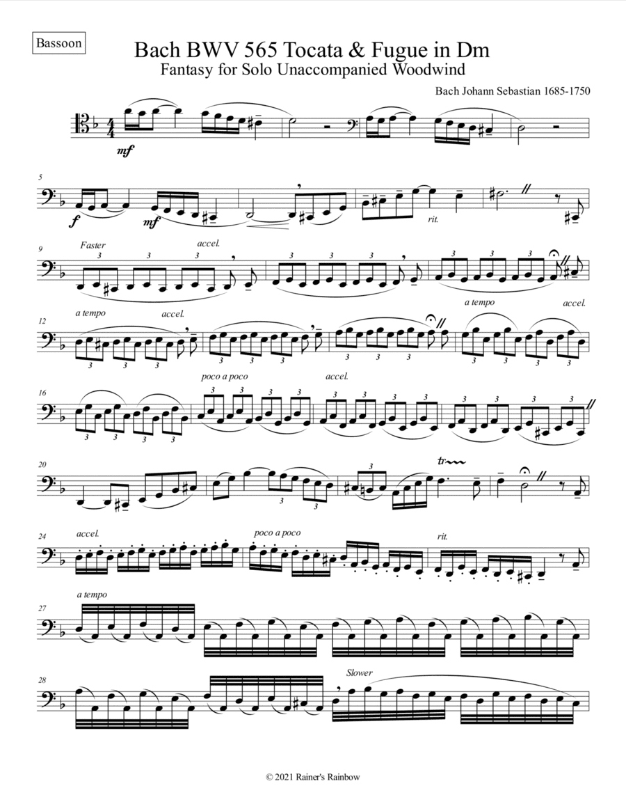 Bach BWV 565 Tocatta and Fugue Bassoon Study (arr. R G Roth)