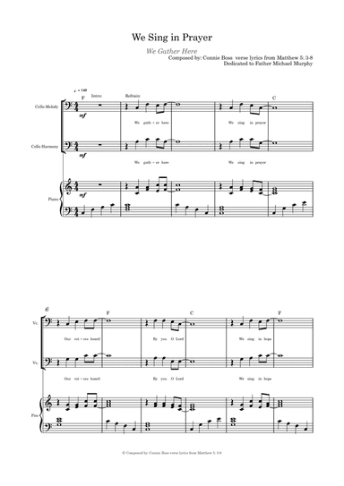 We Sing in Prayer - Cello Duet/Trio and Piano