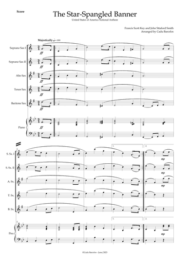 The Star-Spangled Banner - EUA Hymn (Sax Quintet) Piano (arr. Cadu Barcelos)