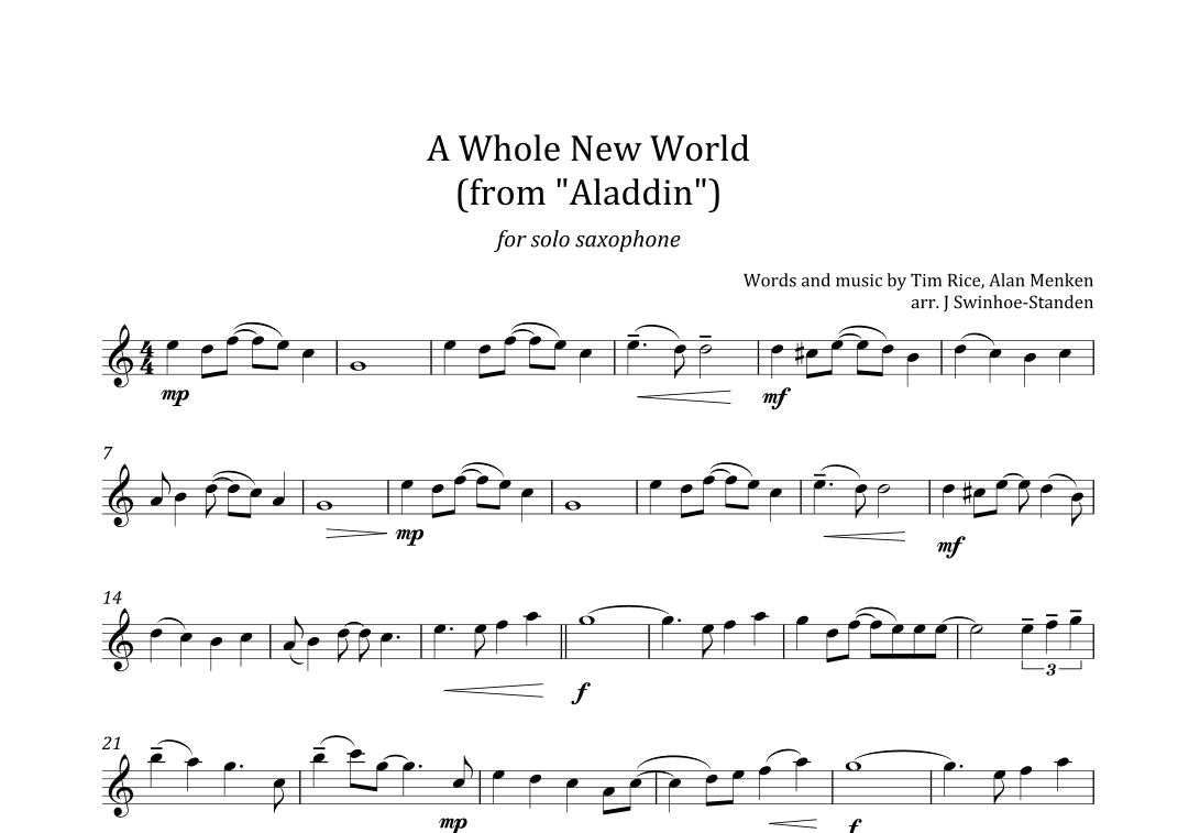 A Whole New World (arr. J Swinhoe-Standen)