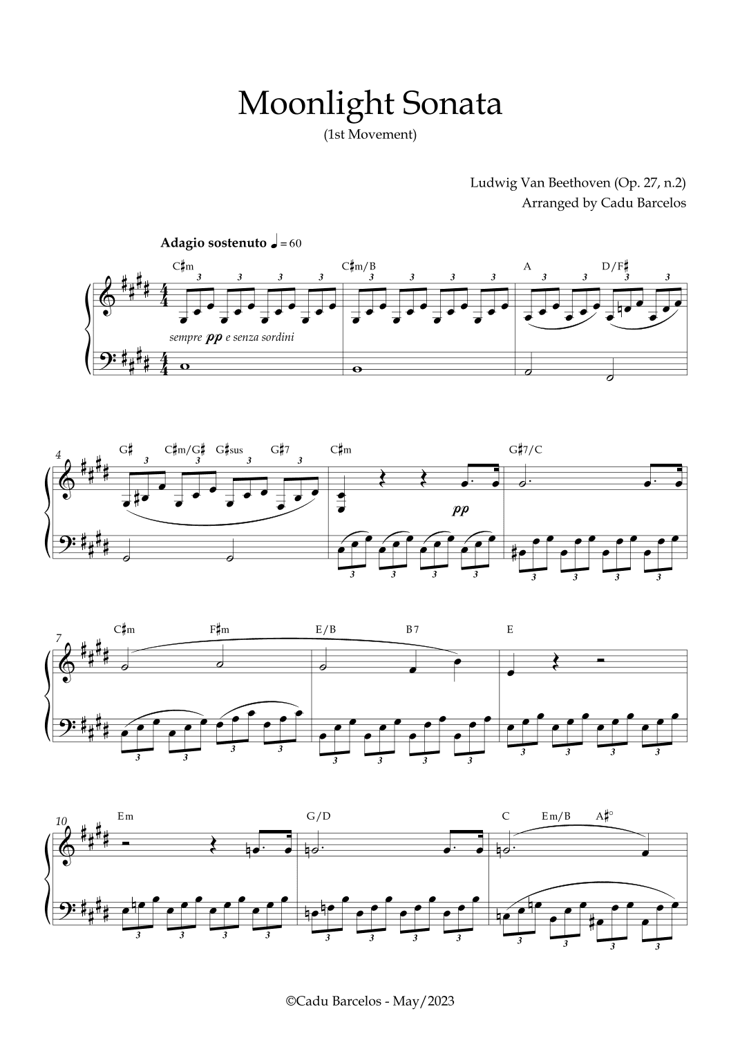Moonlight Sonata (Beethoven) C# minor - Piano and chords (arr. Cadu Barcelos)