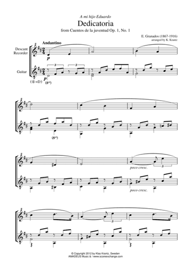 Dedicatoria for for descant recorder and guitar (arr. K. Krantz)