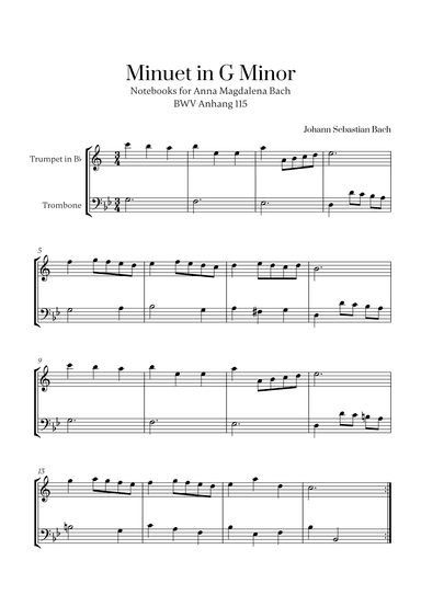 J. S. Bach - Minuet in G Minor for Trumpet in Bb and Trombone (arr. Cadenza Editions)