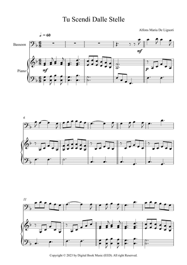 Tu Scendi Dalle Stelle - Alfons Maria De Liguori (Bassoon + Piano) (arr. Digital Book Music)