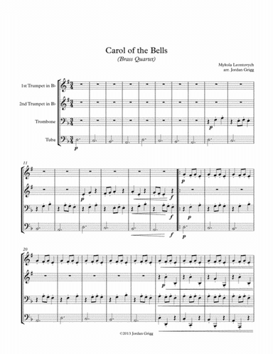 Carol of the Bells (Brass Quartet) (arr. Jordan Grigg)