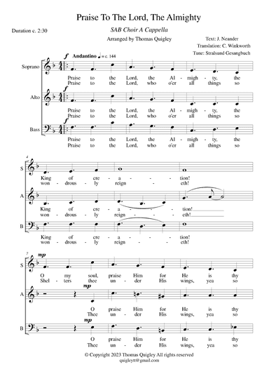 Praise To The Lord, The Almighty (SAB A Cappella) (arr. Thomas Quigley)