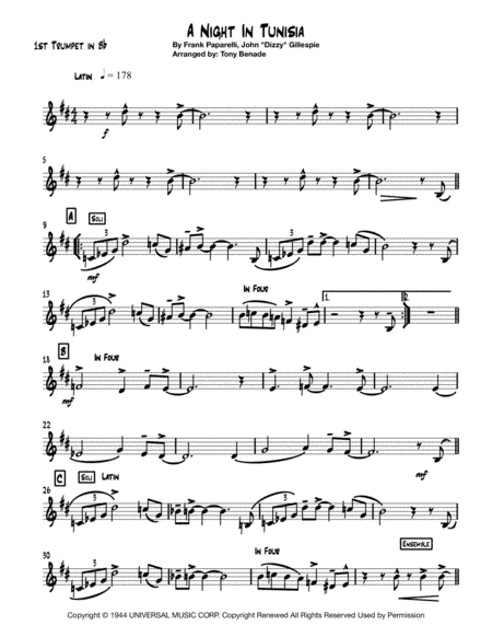 A Night In Tunisia (arr. Tony Benade)