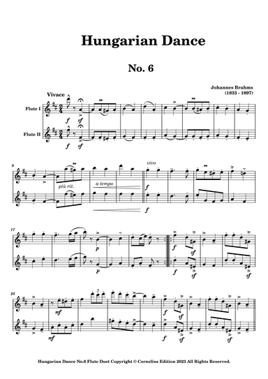 Johannes Brahms Hungarian Dance No, 6 for Flute Duet. Ungarischer Tanz Nr. 6 Woodwind ensemble. (arr. Glenn Martin)