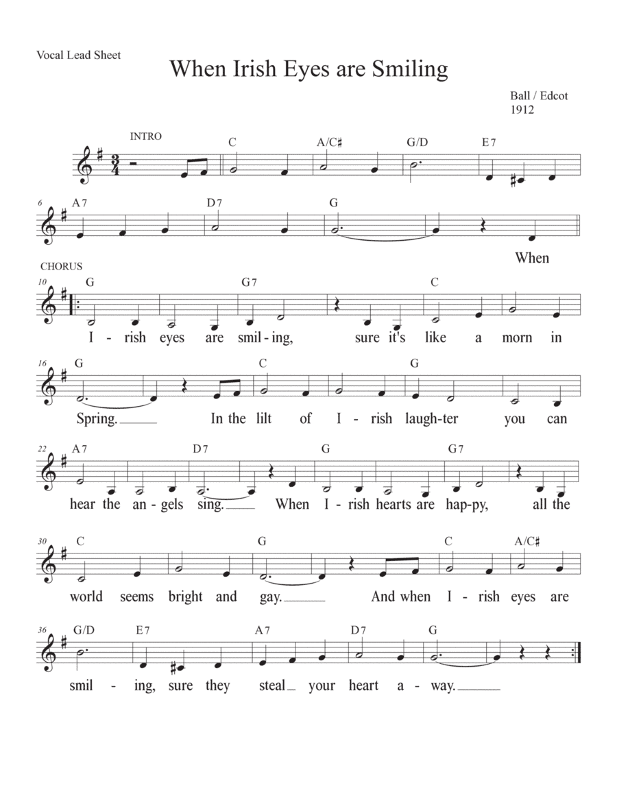 When Irish Eyes are Smiling (Key of G) (arr. Peggy Duquesnel)
