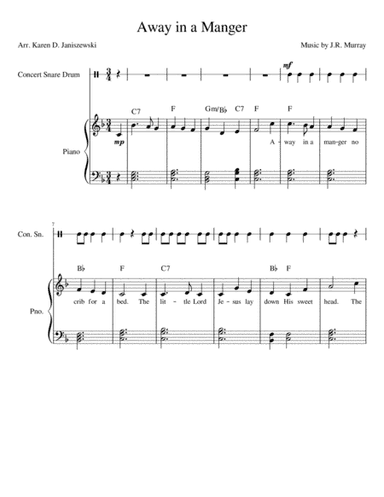 Away in a Manger (Beginning Snare and Piano) (arr. Karen D. Janiszewski)