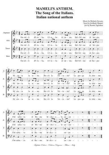 MAMELI'S ANTHEM.  The Song of the Italians.  Italian national anthem (arr. Renato Tagliabue)