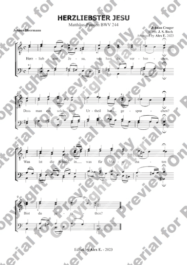 Herzliebster Jesu from St. Matthew Passion - for Men's Choir (Am) (arr. Alex E.)
