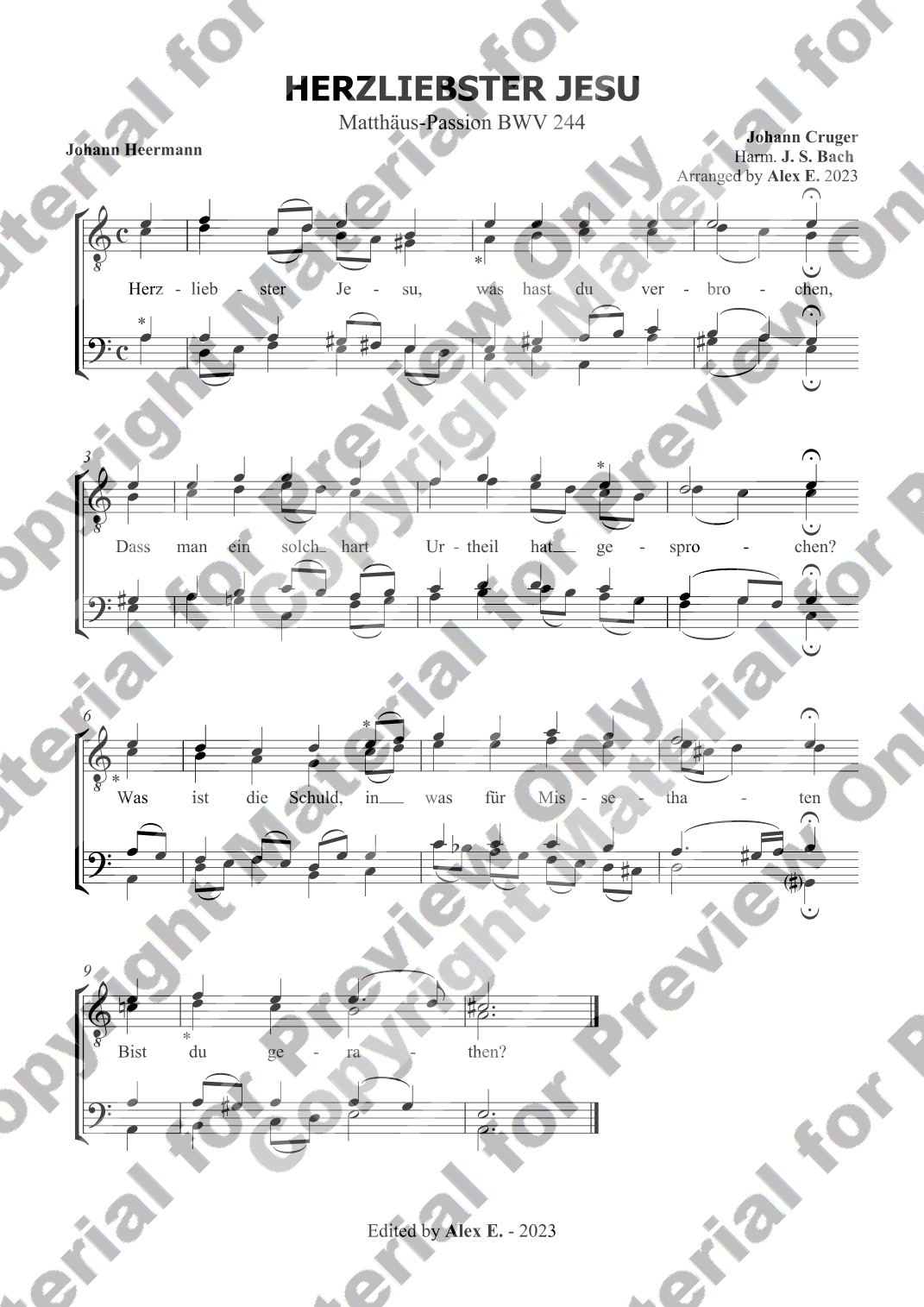 Herzliebster Jesu from St. Matthew Passion - for Men's Choir (Am) (arr. Alex E.)