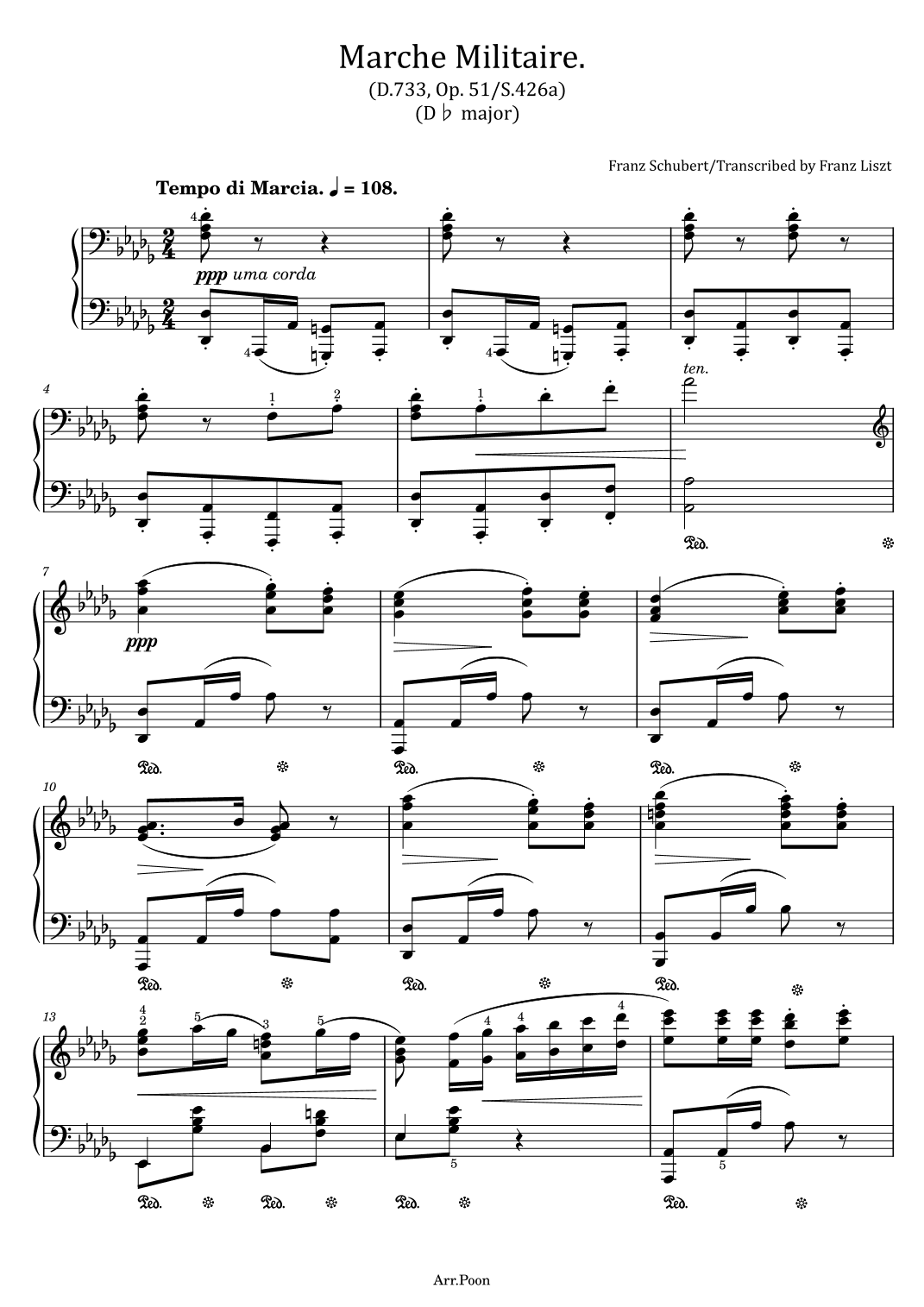 Schubert/Liszt - Marches Militaires, No.1 - D.733/S.426a - For Piano Solo Original With Fingered (arr. poon)