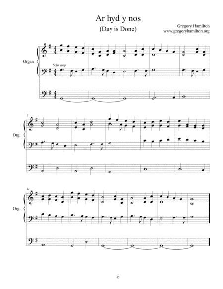 Ar hyd y nos (Day is Done) for organ (arr. Dr. Gregory Hamilton)
