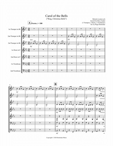 Carol of the Bells (F min) (Brass Septet - 3 Trp, 2 Hrn, 2 Trb) (arr. Regis Bookshar)