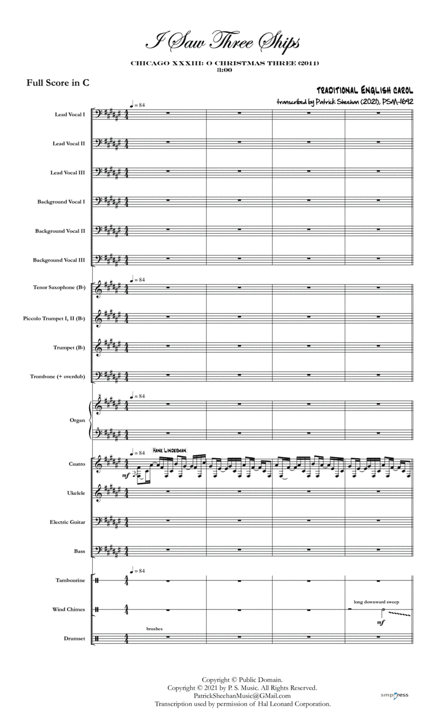 I Saw Three Ships [Chicago] (full score & set of parts) (arr. Patrick Sheehan)