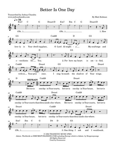 Better Is One Day (arr. Joshua Chandra)