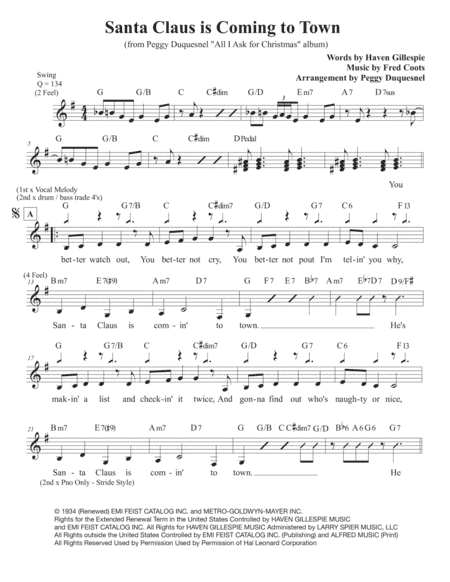 Santa Claus Is Comin' To Town (arr. Peggy Duquesnel)