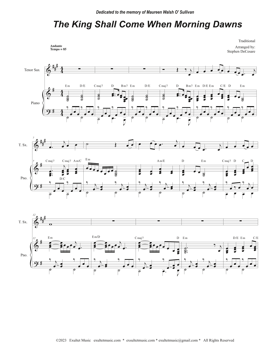 The King Shall Come When Morning Dawns (Tenor Saxophone and Piano) (arr. Stephen DeCesare)