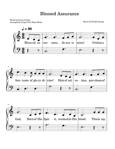 Blessed Assurance Easy Harp Solo LARGE PRINT Lever Harp Lap Harp Small Harp Harpsicle (arr. Large Print Sheet Music)