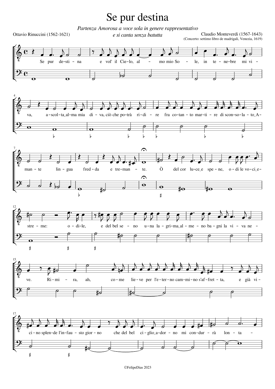 Se pur destina (Partenza Amorosa) (arr. Early Music Scores)