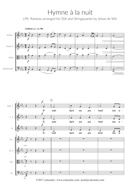 Hymne à la nuit (J.P. Rameau) for SSA and Strinquartet