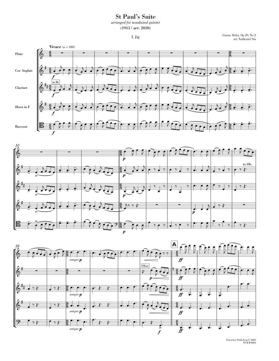 St Paul’s Suite (arr. for wind quintet) (arr. Natheniel Siu)