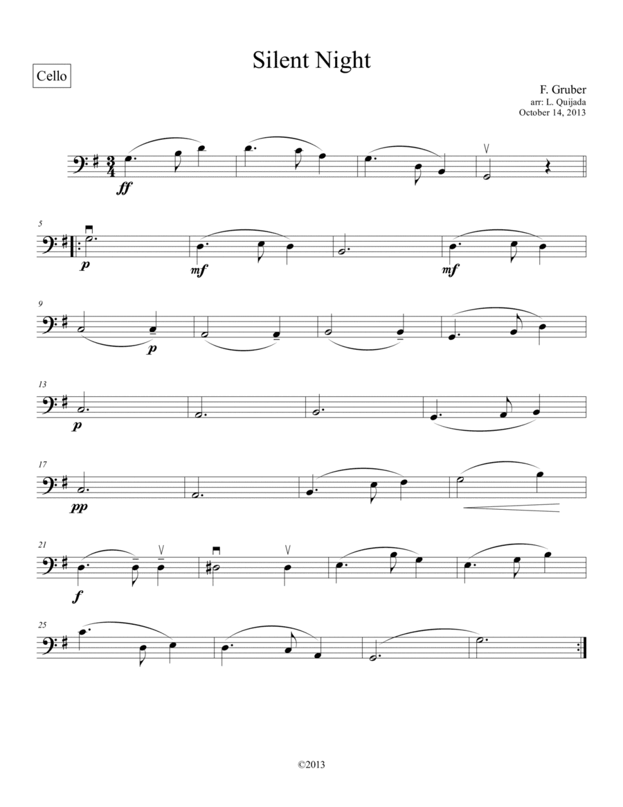 Silent Night, for intermediate string orchestra. SCORE and PARTS. (arr. Laura C. Quijada Ortíz)